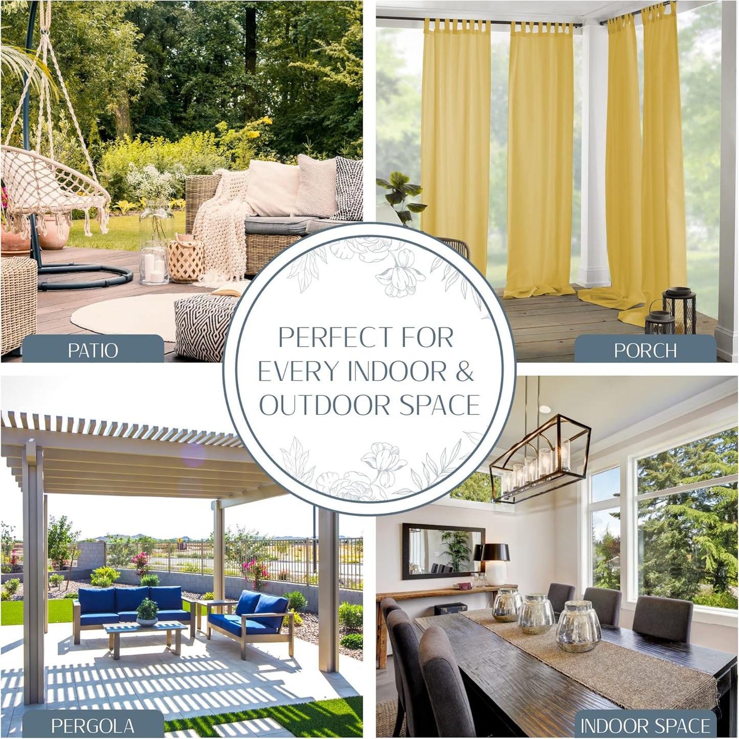 Elrene Home Fashions Matine Weatherproof Tab-Top Curtain Panel - Solid Color, Indoor/Outdoor, 52”W x 84”L, Yellow