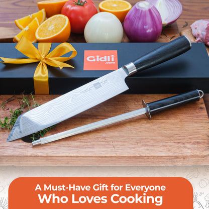 Gidli Chef Knife and Kitchen Shears Set – Ultra Sharp 8” Chef Knife with Knife Sharpener + Heavy Duty Kitchen Scissors & Seafood Scissors – Premium Stainless Steel Cooking Set – Gift Ready