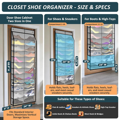 Kotkn 24-Pair Over Door Shoe Organizer for Family & Kids, Double Sided | Hanging Storage for Sneakers, Boots, Toys & Room Organization-Graphite Gray