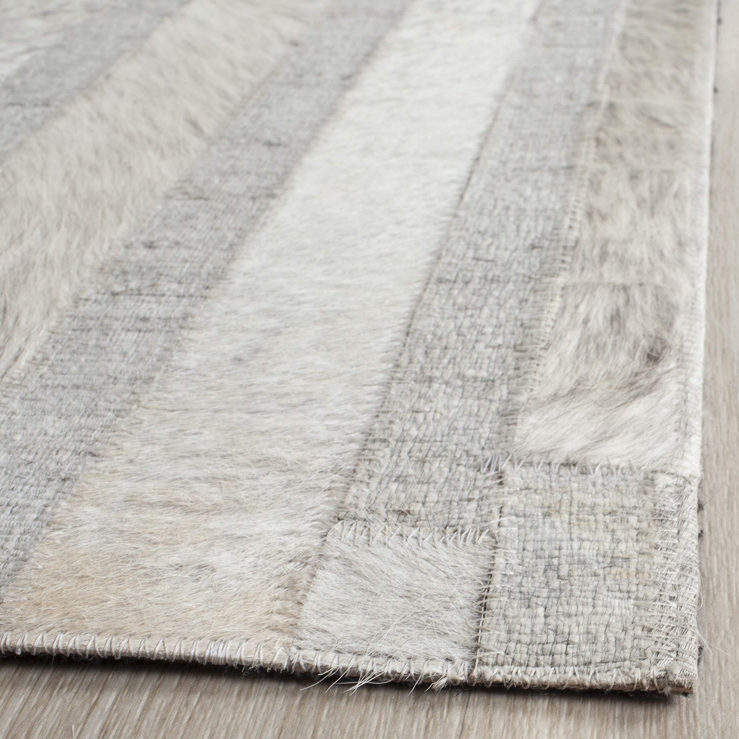 SAFAVIEH Studio Leather Collection 8' x 10' Ivory/Grey STL222A Handmade Mid-Century Modern Leather & Viscose Area Rug