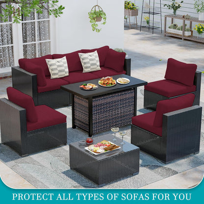 Skiennix 14-Piece Stretch Patio Cushion Covers - Washable Outdoor Sofa Slipcovers in Wine Red