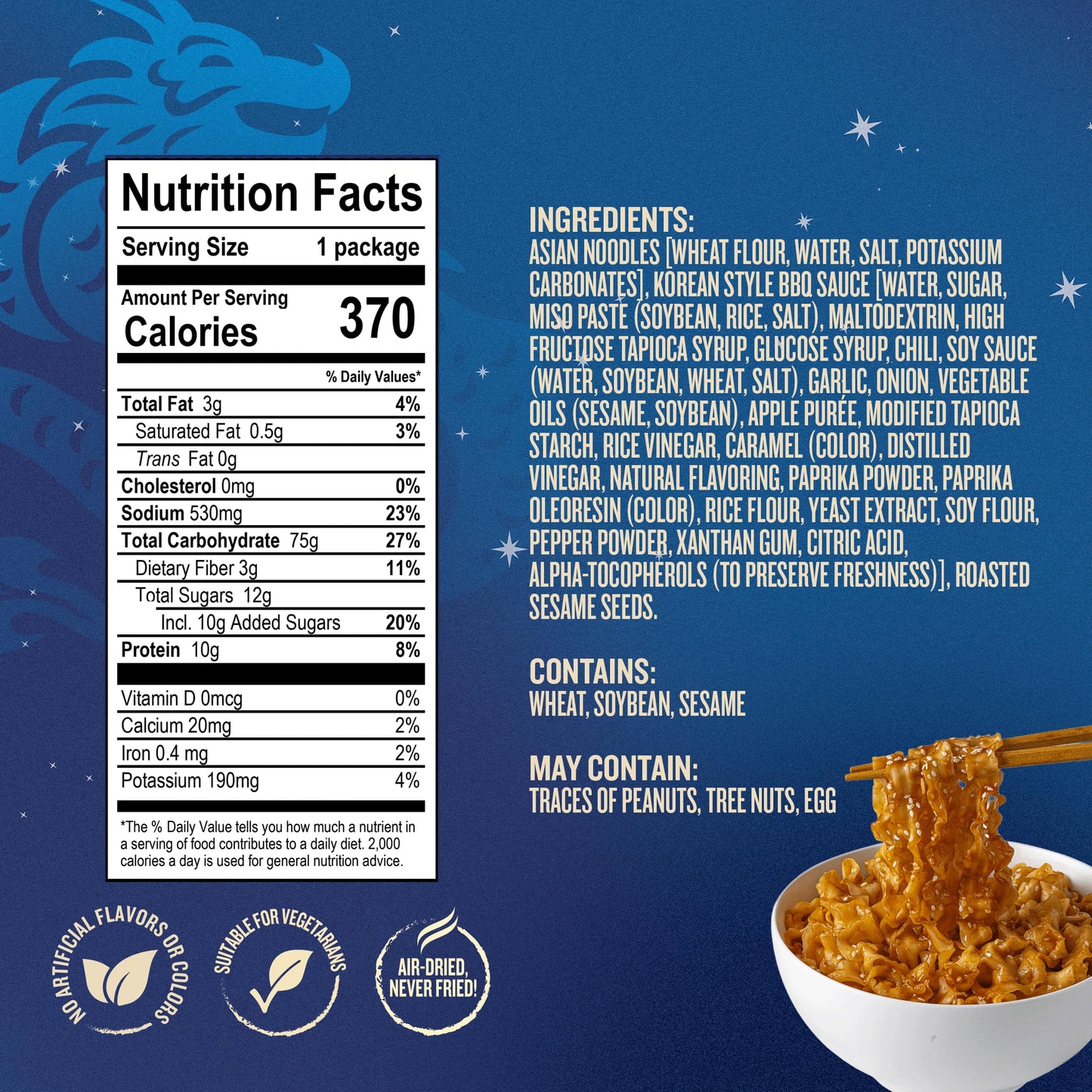 Blue Dragon Korean BBQ Saucy Noodles - 4.2oz (Pack of 3) - Knife Cut Thick Noodles w/Korean BBQ Sauce & Sesame Seed Garnish - Quick & Easy Meal with Bold Asian Flavors - Vegetarian Friendly