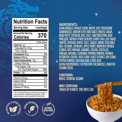 Blue Dragon Korean BBQ Saucy Noodles - 4.2oz (Pack of 3) - Knife Cut Thick Noodles w/Korean BBQ Sauce & Sesame Seed Garnish - Quick & Easy Meal with Bold Asian Flavors - Vegetarian Friendly