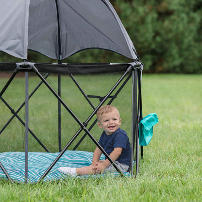 Baby Delight Go With Me Eclipse Mesh Portable Playard | Playpen | Sun Canopy | Indoor and Outdoor | Watercolor Stripe Base