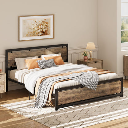 LIKIMIO California King Bed Frame with Headboard and Footboard, Metal Strong Supports, Easy Assembly, Noise-Free, No Box Spring Needed, Walnut