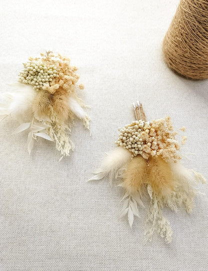 Dried Flowers Boutonnieres Set of 2 for Men, Rustic Boho Fall Wedding Grooms Buttonhole with Pampas Grass Decoration