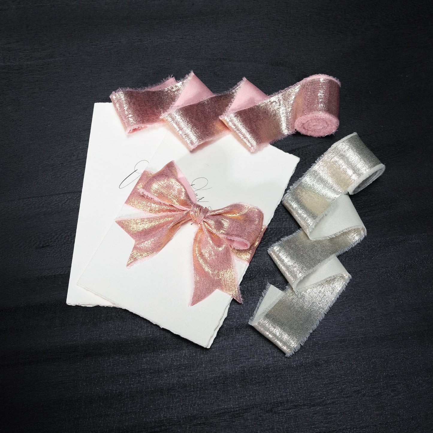 Keypan Pink Set Ribbon, Shimmery Chiffon Silk Ribbons Frayed Edge for Bridal Flower Bouquet Gift Wrapping Wedding Invitations Decor DIY Crafts 1.5" x 15 Yard 3 Rolls