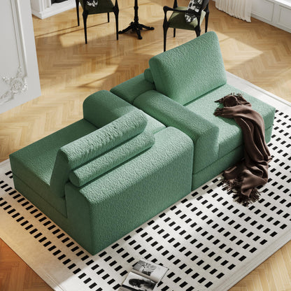 Cloud Modular Sectional Sofa, DIY Combination Modular Couch for Living Room, Unique Knitted Fabric Love Seat Couches with 2 Pillows, 2 Seater Comfy Sectional Couch with No Assembly (Green)