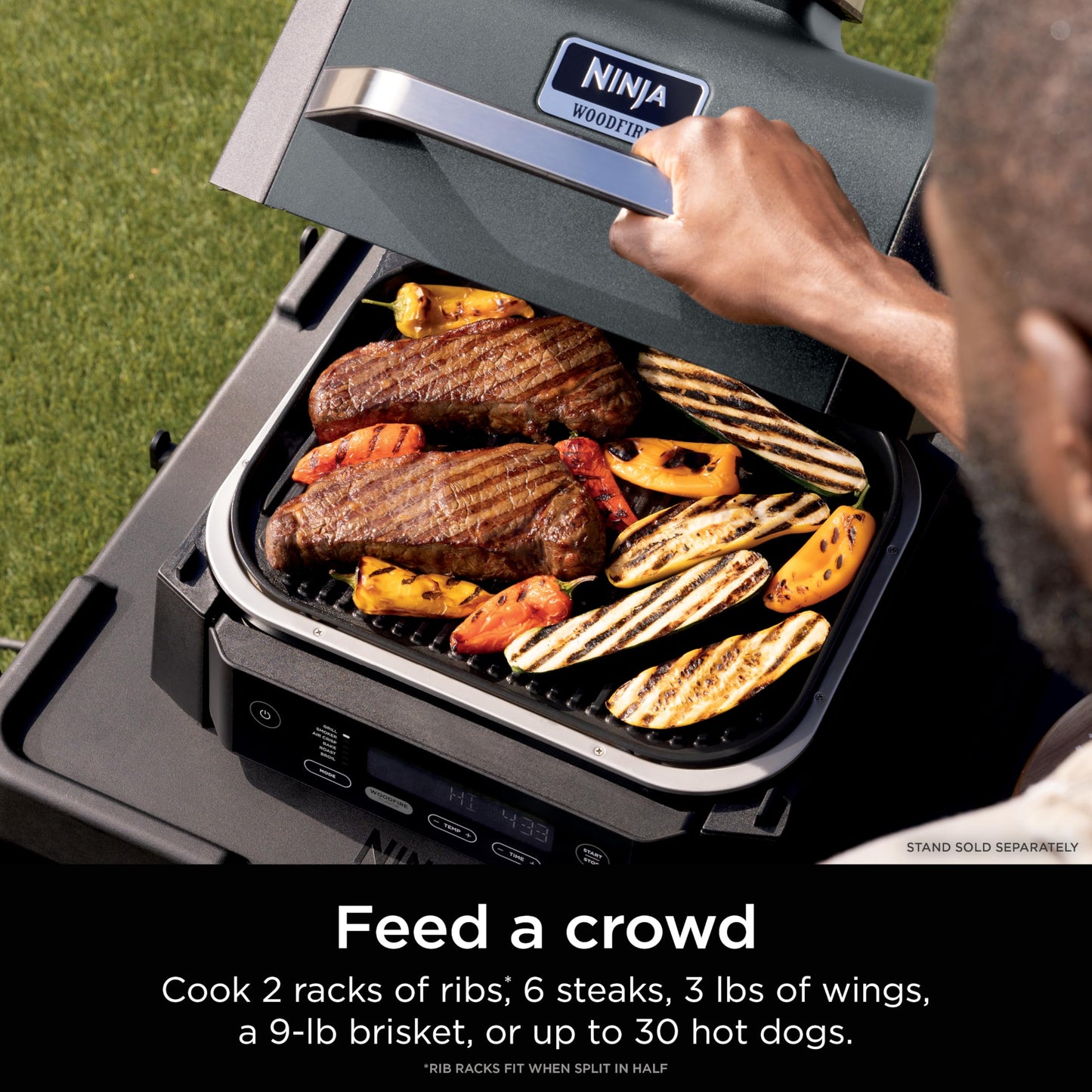 Ninja Woodfire Outdoor Grill & Smoker, 6-in-1 Functionality, Grill, Smoke, Bake, Roast, Air Fry, Broil, Authentic Woodfire Flavors, Electric Heat, OG321