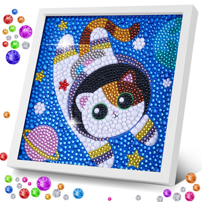 ZALIAFEI Space Cat Diamond Art Kits for Kids, Diamond Art for Holiday, Gem Art Kits for Girls Birthday Gift, Arts and Crafts for Ages 8 10 12