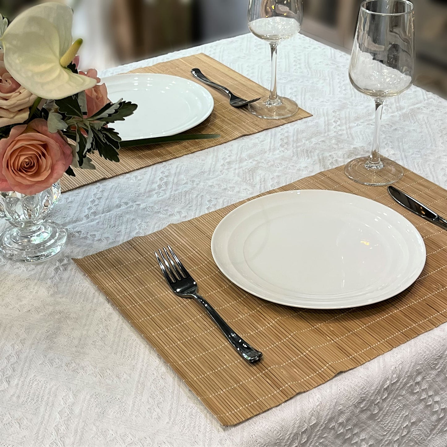ANDSTAR Set of 8 Pcs Bamboo Placemats Sushi Rolling Mat Japanese Style Natural Anti-Slip, Washable Heat-Resistant Table Mats for Dining Room and Kitchen（Brown）