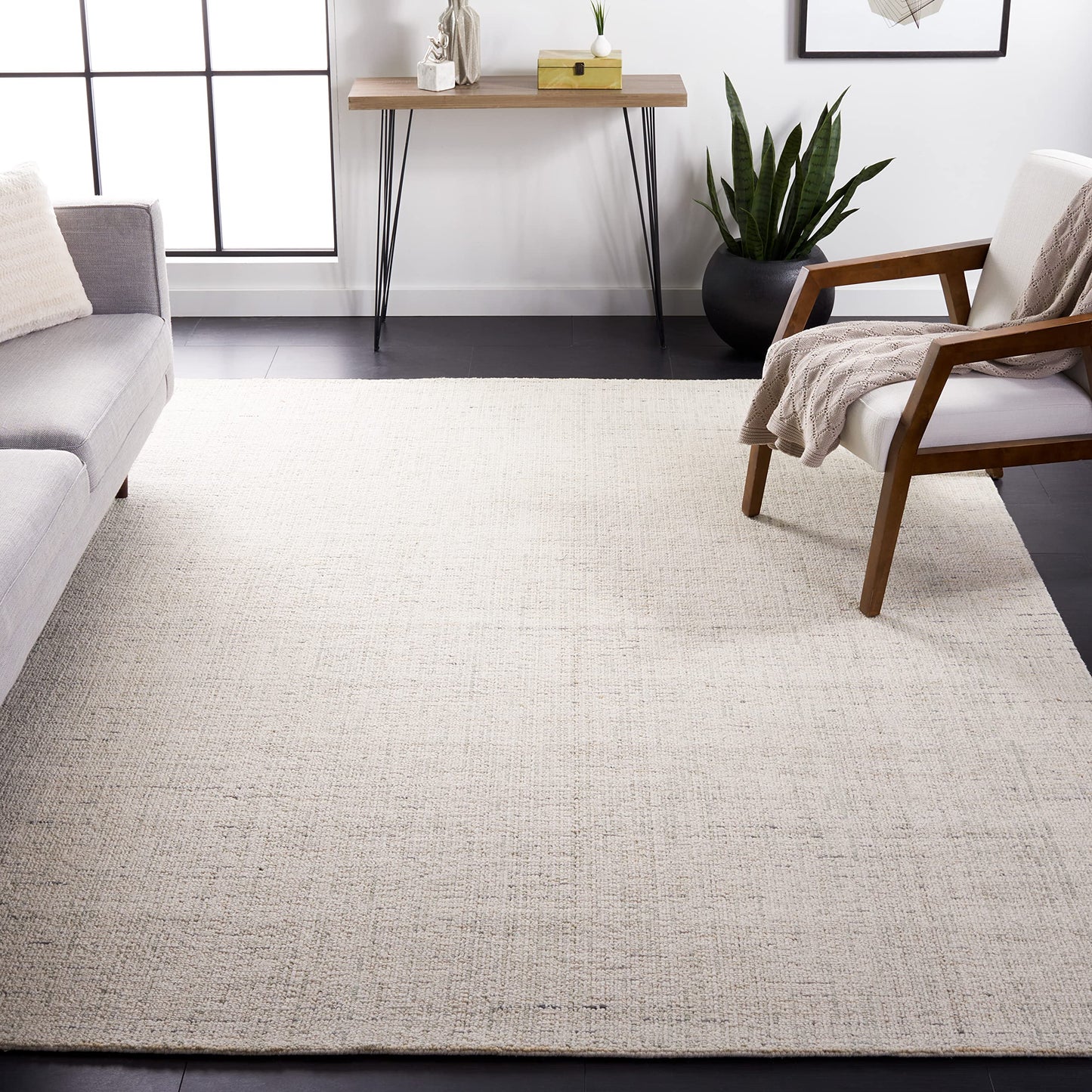 SAFAVIEH Abstract Collection Area Rug - 9' x 12', Ivory & Light Grey, Handmade Wool, Ideal for High Traffic Areas in Living Room, Bedroom (ABT468K)