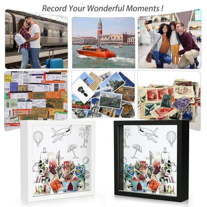 Jackma Travel Tickets Collection Shadow Box Frame, Funny Display Box for Collecting Tickets of Sporting Travelling Events – Piggy Bank Frame Memory Box with Slot on Top, Black 12x12”