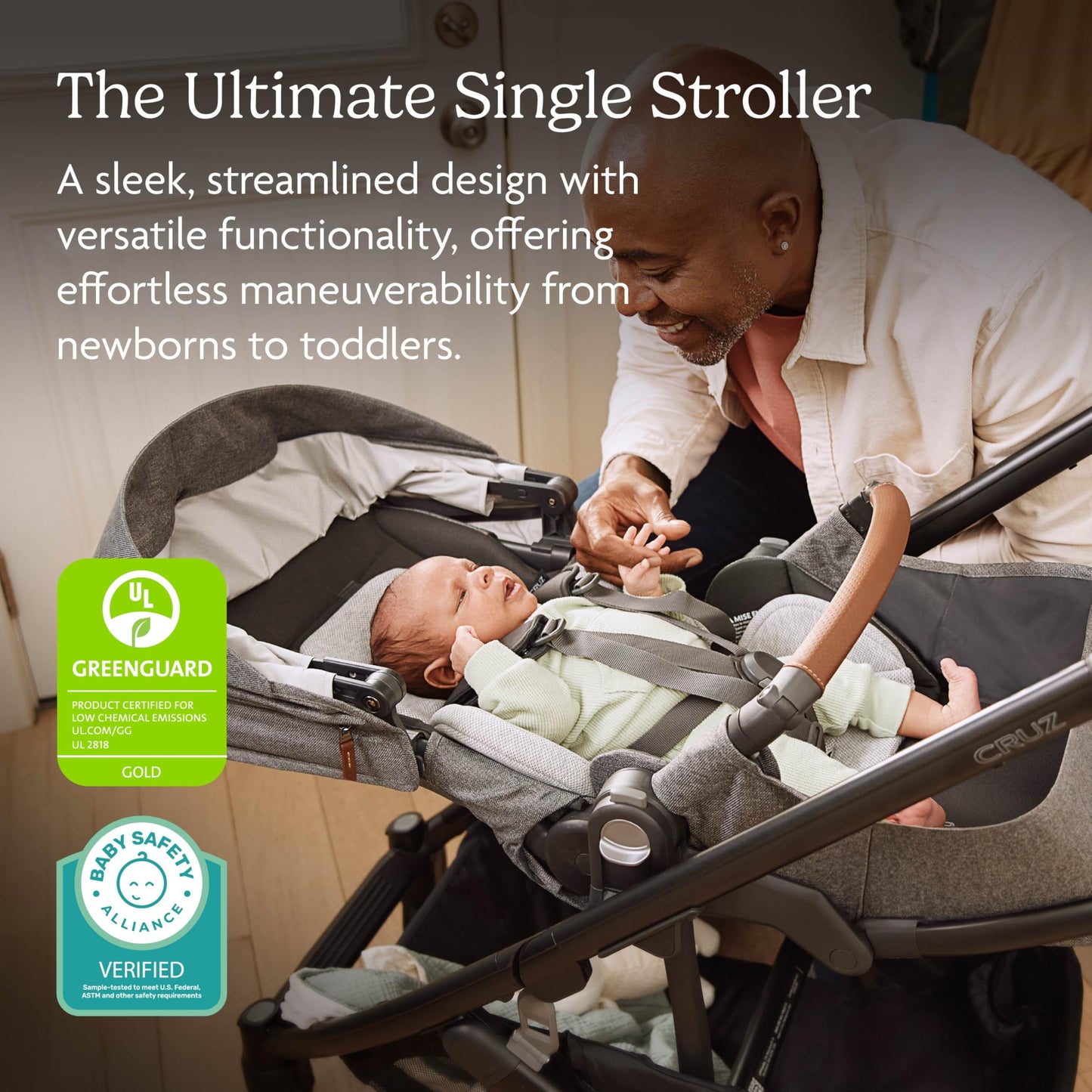UPPAbaby Cruz V3 Stroller - from Birth + Car Seat Compatible - Full-Size, Reversible Seat - Infant Insert, Bug and Rain Shields Included - Callum (Stone Blue/Silver Frame/Sand Leather)