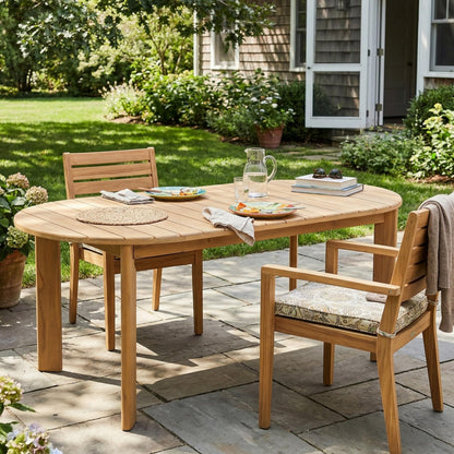 Merax Patio Outdoor Acacia Wood Oval Outdoor Dining Table with Sturdy Legs for Backyard, Lawn, Balcony, Light Teak