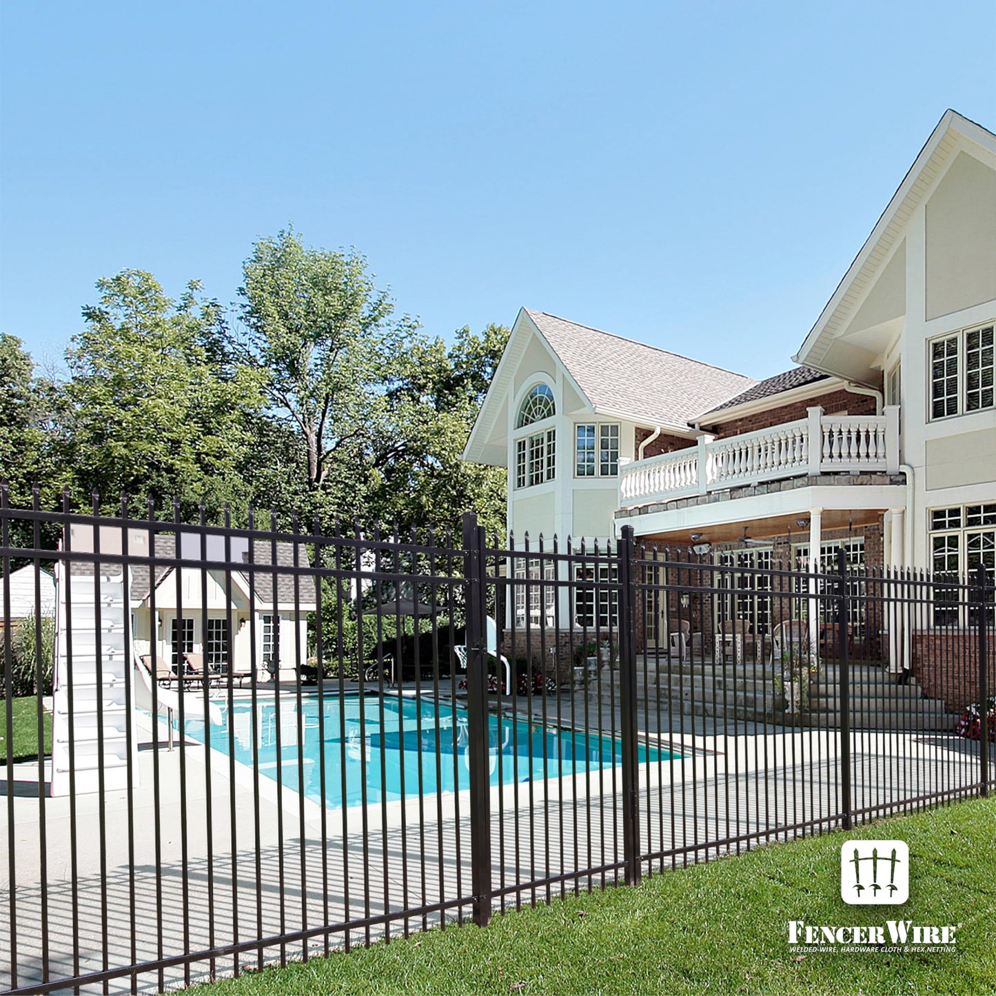 Fencer Wire 76FT Heavy Duty Pinnacle Fence Barrier Kit, Anti-Rust Metal Steel Fence with 5FT Height X 6FT Width Panels, with Arched Gate, Posts, Connectors, Outdoor Fencing for Yard