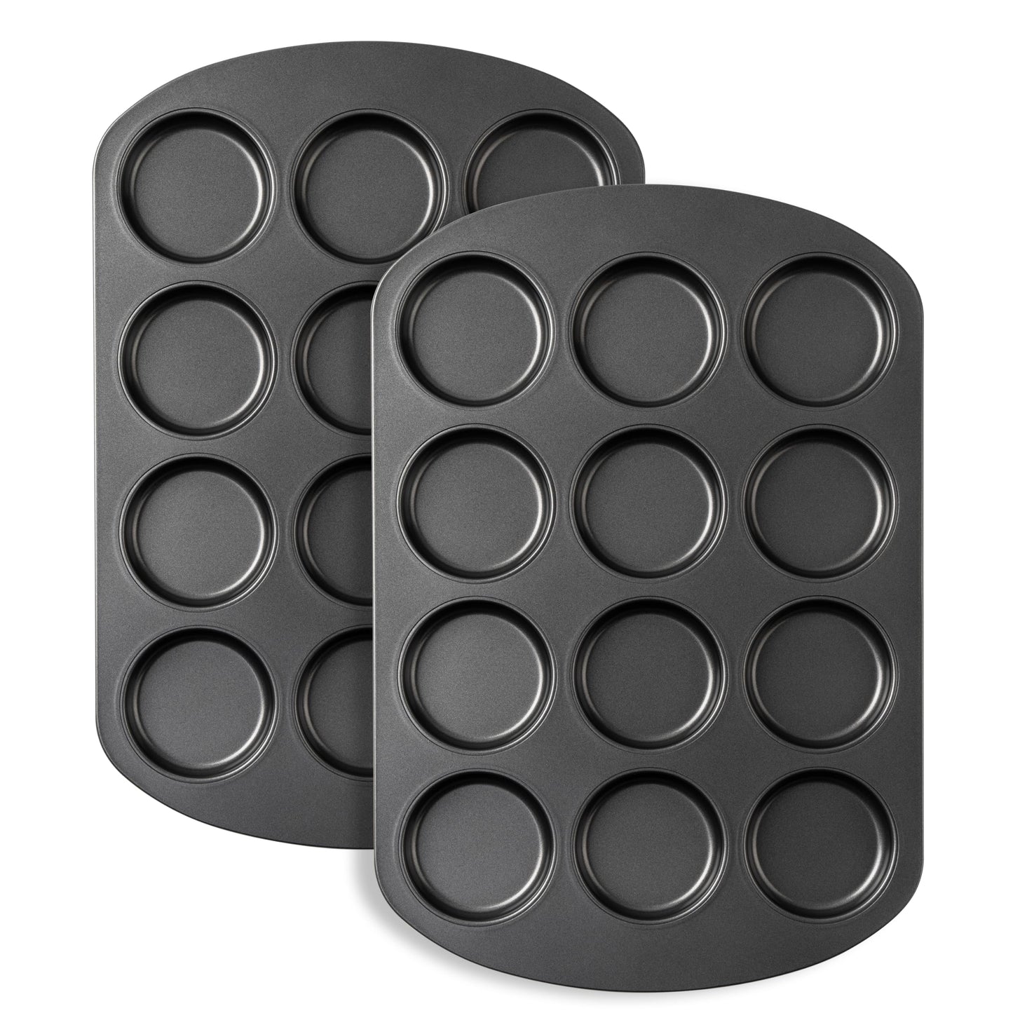 Tiawudi Muffin Top Pan, 12 Cavity Cupcake Pan, 3 Inch Nonstick Bakeware for Eggs, Cornbread, Cookies, Whoopie Pies and Yorkshire Pudding, Set of 2
