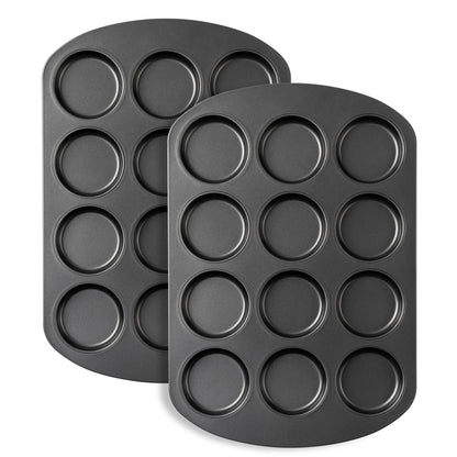 Tiawudi Muffin Top Pan, 12 Cavity Cupcake Pan, 3 Inch Nonstick Bakeware for Eggs, Cornbread, Cookies, Whoopie Pies and Yorkshire Pudding, Set of 2