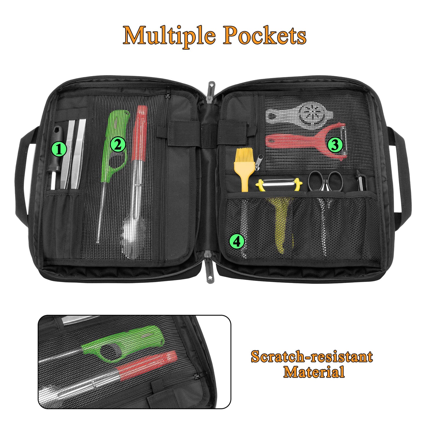 samdew Chef Knife Bag with 20+ Slots, Professional Chef Storage Case with Lockhole & Multiple Pockets, Knife Carrier Travel Knife Roll Bag for Kitchen Tools & Chef Utensils, Patent Design, Bag Only