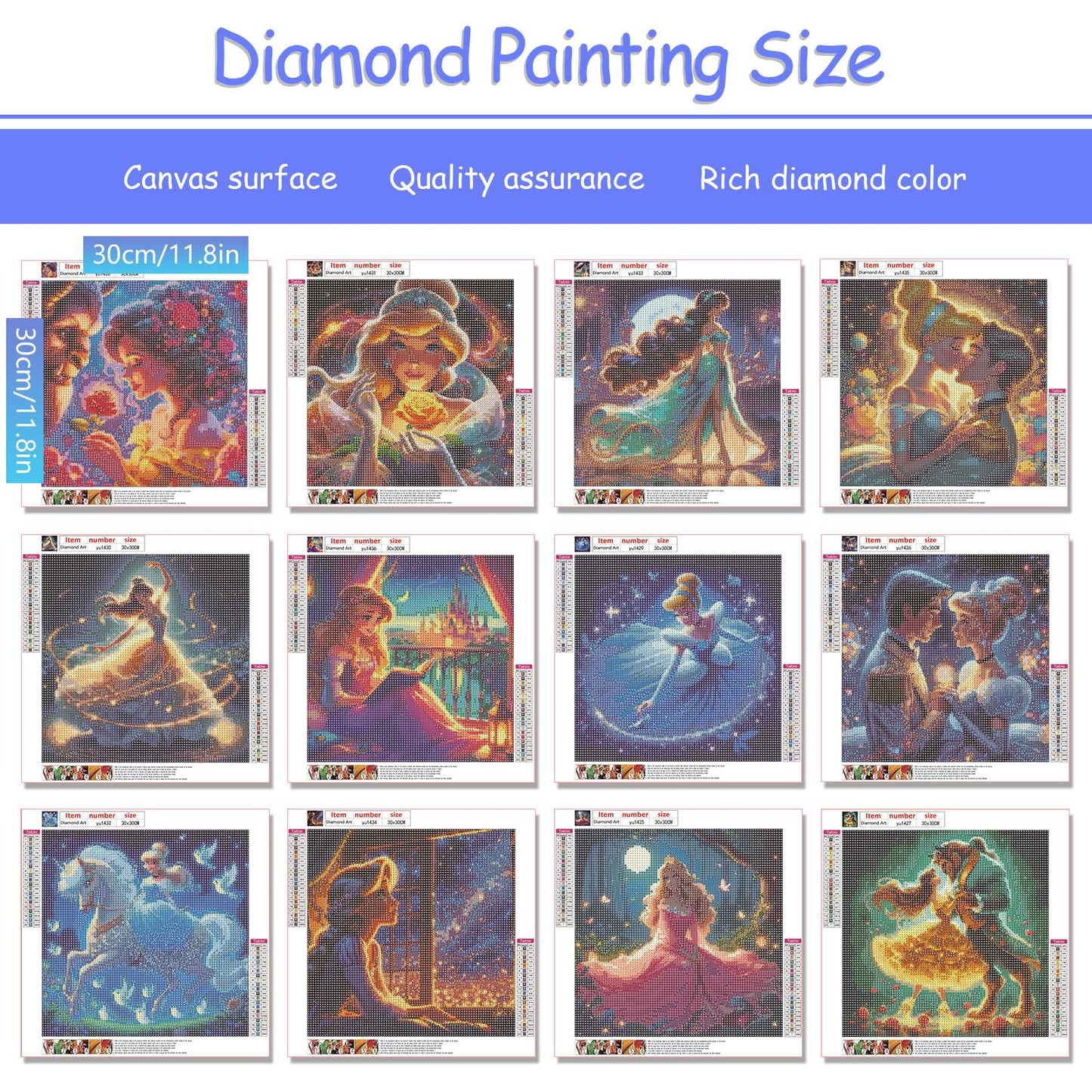 KEYRANKE 12 Pack Diamond Painting Kits for Adults 5D DIY Princess Diamond Art Kit Paint with Round Full Drill Diamonds for Beginners Gem Paintings Art for Home Wall Decor Gifts(12X12 Inch)