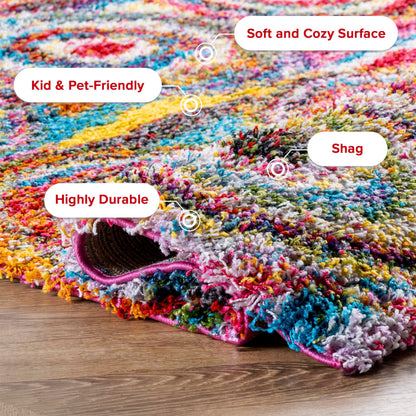 Nuloom Kindra Multicolor/Red, 7'10" Square, Bohemian Circles, Soft and Cozy, High Traffic, Stain Resistant, Easy Clean, Durable Area Rug for Bedroom, Living Room, Dining Space, Den, Foyer, Entryway