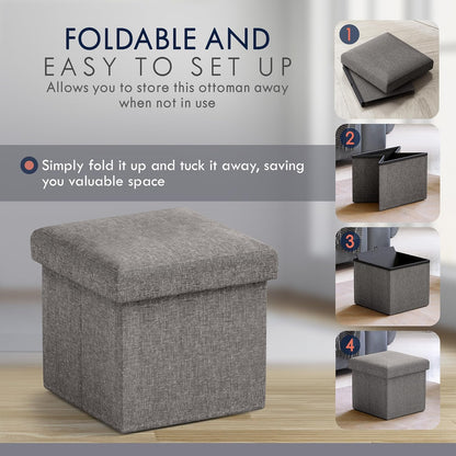 12 12 12, Ornavo Home Small Storage Ottoman Foldable Collapsible Cube Square Linen Ottoman Foot Rest Stool Seat