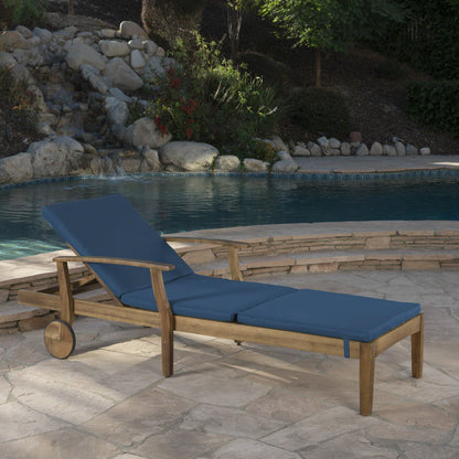 Christopher Knight Home Perla Outdoor Chaise Lounge with Water Resistant Cushion, Teak Finish / Blue