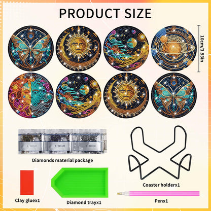 Mystical Moon Diamond Art Coasters: 8 Pcs Witchy Diamond Painting Coaster with Holder and Cork Pads, Celestial Diamond Art Coasters for Adults Beginners DIY Crafts Home Decor Gifts