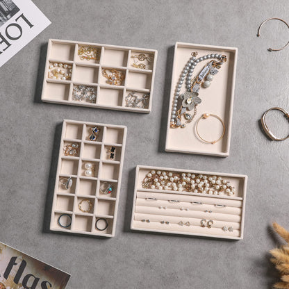 Frebeauty Jewelry Organizer Tray,Stackable Velvet Jewelry Trays,Drawer Inserts Earring Organizer For Women Jewelry Storage Display Case for Rings Stud Necklaces,Set of 4(Beige)