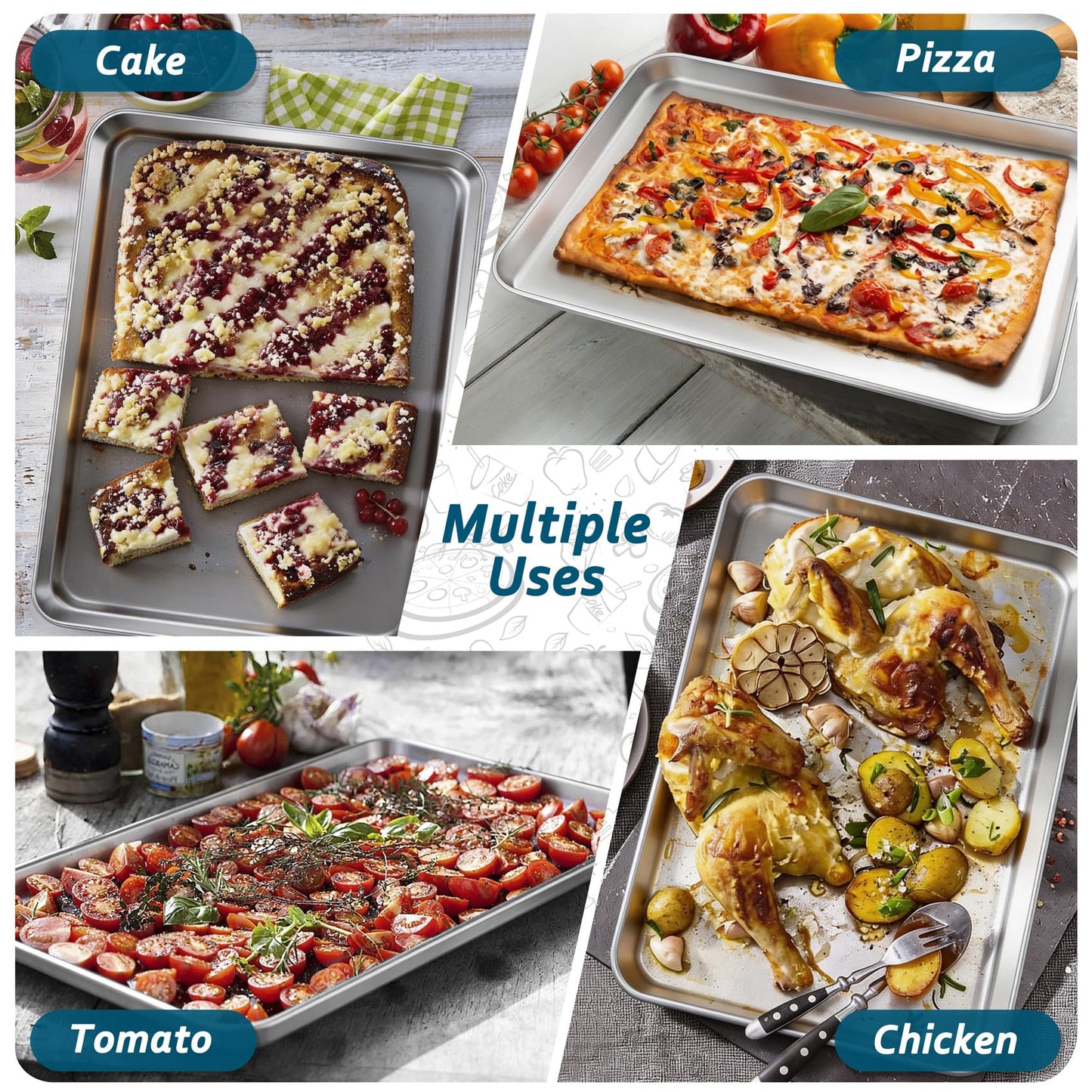 TeamFar Baking Sheet Pan, 6 Pack Stainless Steel Half Size Baking Pans Set, Metal Large Cookie Sheets for Baking/Roasting/Serving, Non-Toxic & Heavy Duty, Dishwasher Safe, 17.6” x 13” x 1”