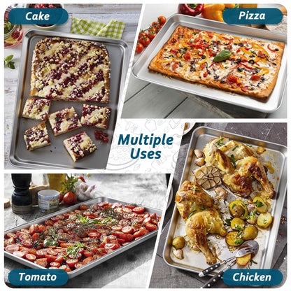 TeamFar Baking Sheet Pan, 6 Pack Stainless Steel Half Size Baking Pans Set, Metal Large Cookie Sheets for Baking/Roasting/Serving, Non-Toxic & Heavy Duty, Dishwasher Safe, 17.6” x 13” x 1”