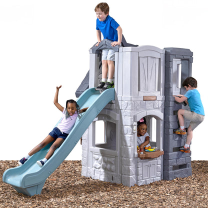 Step2 Enchanting Adventures 2-Story Kids Playhouse, Outdoor Playhouse with Kitchenette & Slide, Rock Climbing Wall, Made of Durable Plastice, For Toddlers 4-8 Years Old