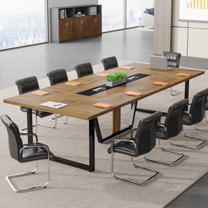Tribesigns 8FT Conference Table, 94.49 L x 47.24 W x 29.53 H Inches Large Meeting Podcast Table for 10 People, Business Style Wooden Training Table with Strong Metal Frame for Office Conference