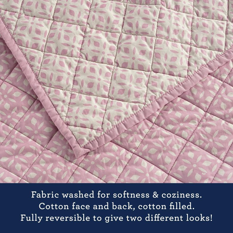 Izod 100% Cotton Percale Pre-Washed Quilt Set, Ultra-Soft & Reversible Bedding, Twin Cotton Comforter, Wrinkle-Resistant 2-Pc Cotton Bedspread with Matching Shams, All-Season Comfort - Pink Mosaic