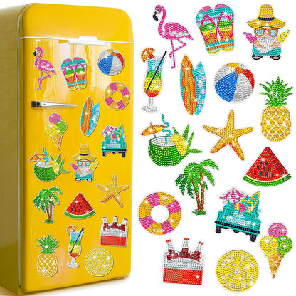 Xuhal 16 Pcs Summer Beach Diamond Painting Fridge Magnets Kit Tropical Hawaiian Diamond Art Magnets for Refrigerator Flamingos Beach DIY Fridge Magnetic Sticker for Adults Crafts Home Decor Gifts