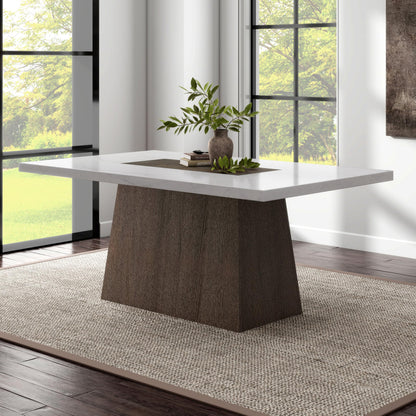 Furniture of America Rafferty Modern Solid Wood 70-inch Rectangle Dining Table with Genuine White Marble Tabletop and Tapered Pedestal Base, Seats up to 6, for Home Kitchen, Living Room, Dark Walnut