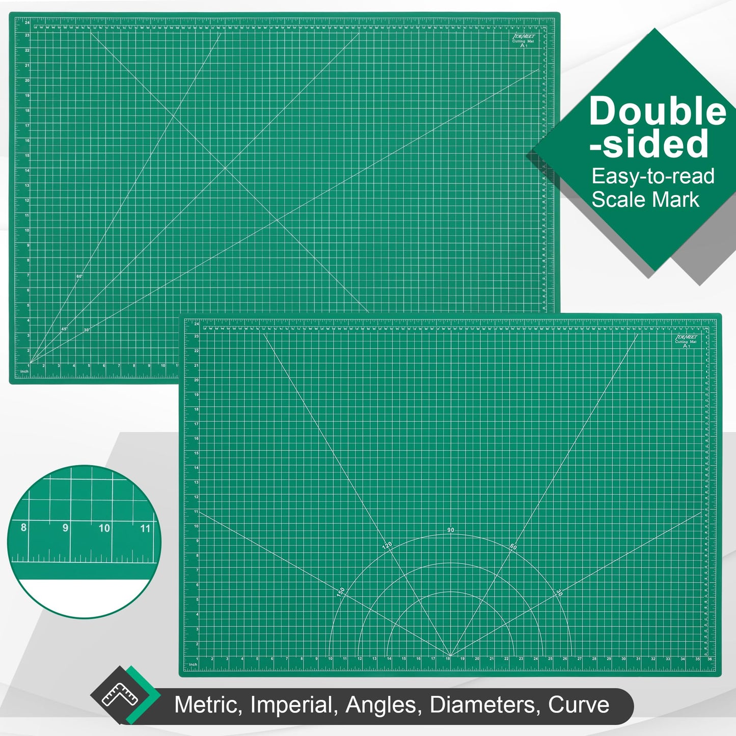 Density-upgraded 24" x 36" Large Self Healing Sewing Mat, Idemeet Rotary Cutting Mat 5-Ply Cut Board for Crafts Hobby Project, Scale Size 24" x 36", A1, Green