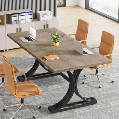 Tribesigns 10.5FT Conference Table, Modern Meeting Table for 8-10 People, Rectangle Seminar Boardroom Table for Office Conference Room with Stylish Legs (2, Grey + Black)