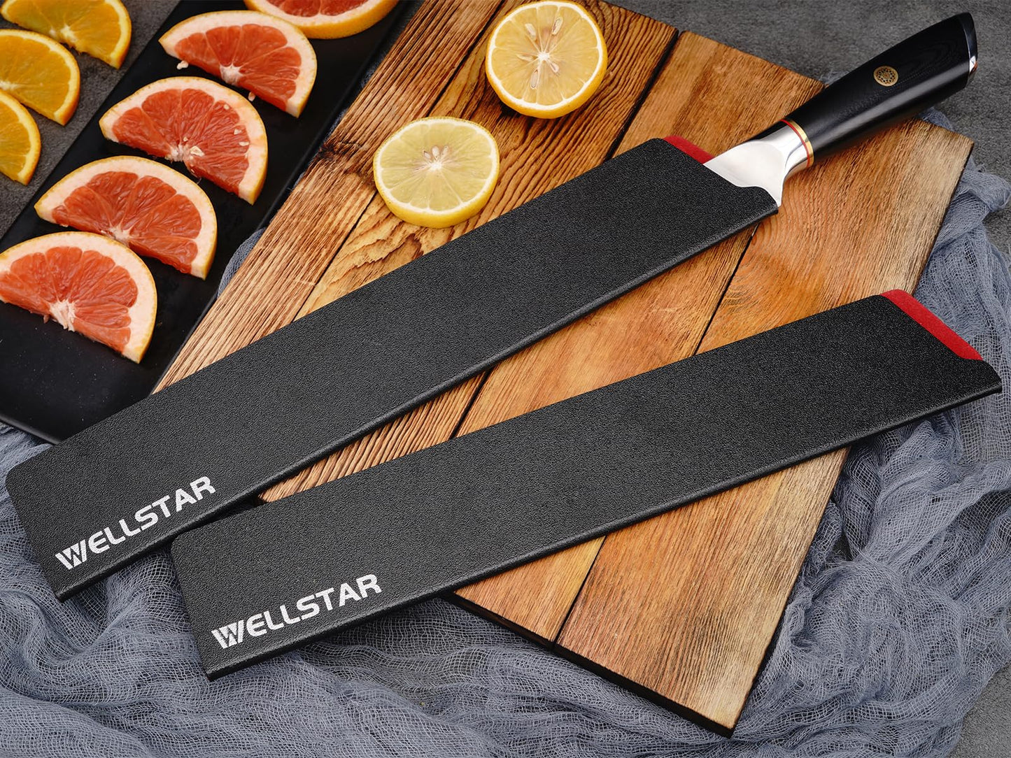 WELLSTAR Knife Edge Guards Set, 2 Piece 12 Inch Universal Blade Covers, BPA Free ABS Protective Long Blade Sheaths, Non-Scratch Felt Lining Kitchen Knives Covers (Knives not included)