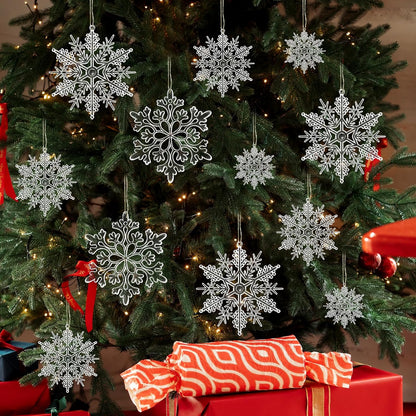 Skiennix Snowflake Ornaments - 36Pcs Clear Plastic Hanging Decorations for Winter Wonderland Decor