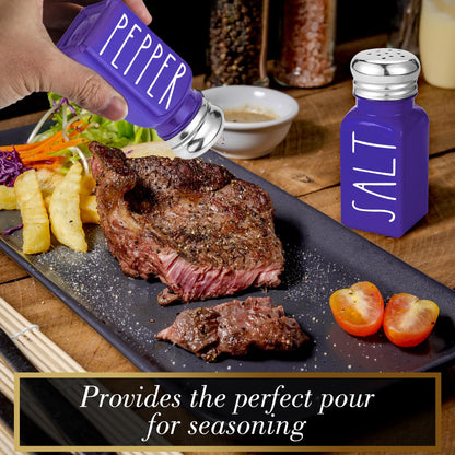 Purple Salt and Pepper Shakers Set by Brighter Barns - Modern Farmhouse Kitchen Decor and Accessories - Cute Salt and Pepper Set - Glass Shakers & Stainless Steel Lids for Home, Restaurants (Purple)