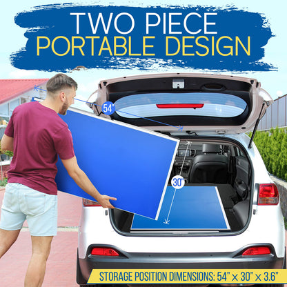 SereneLife Full Size Ping Pong Table, 9’ x 5’ Regulation Fold-Flat Table Tennis Table, Hinged Panels for SUV Transport and Easy Storage, Portable Space-Saving Design, Net & Post Set Included