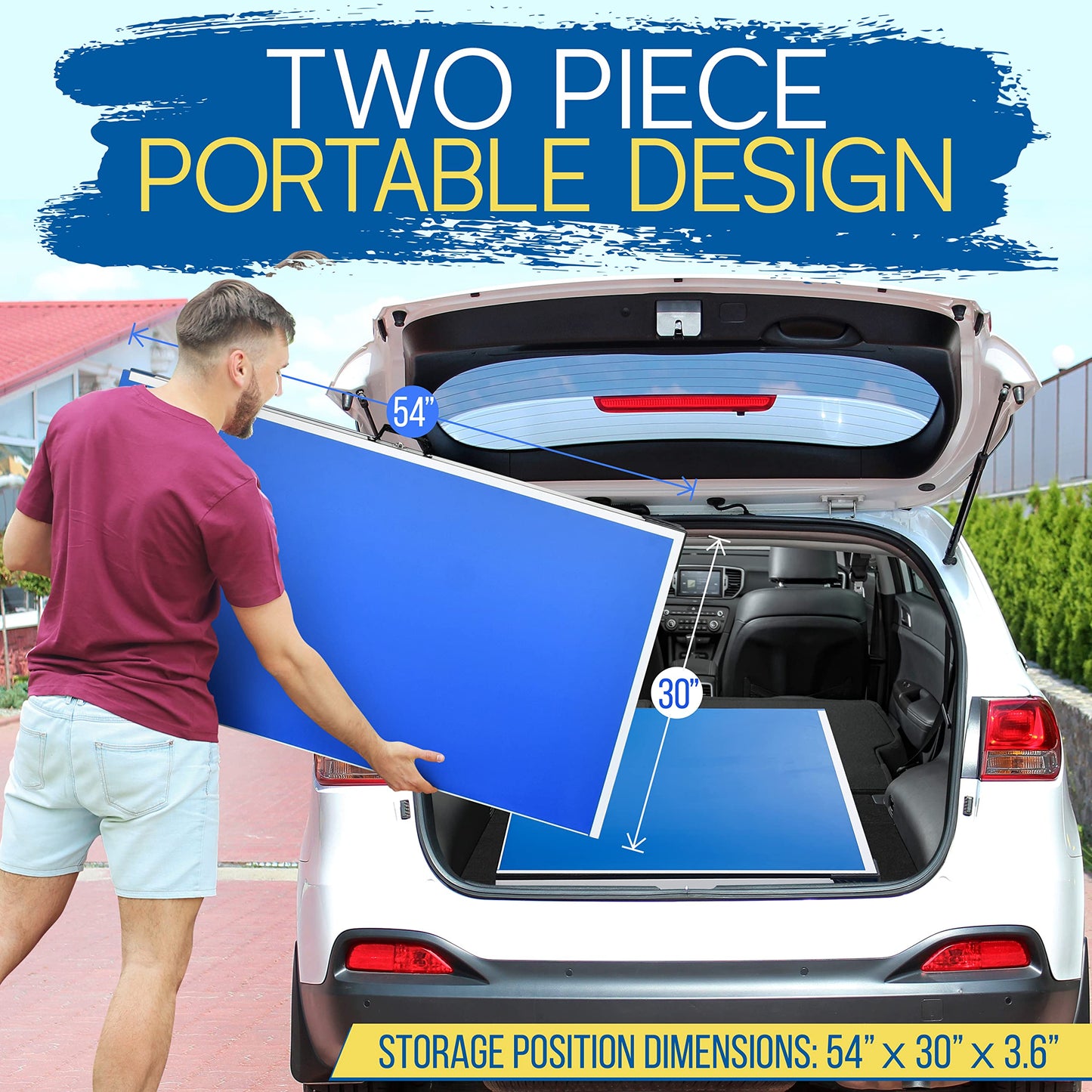 SereneLife Collapsible Full Size Ping Pong Table, 9’ x 5’ Regulation Fold-Flat Table Tennis, Hinged Panels for SUV Transport and Easy Storage, Portable Space-Saving Design, Net & Post Set Included