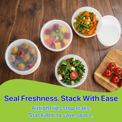 Pokanic Food Storage Containers [10 Set] x [8 oz] Plastic Deli Containers with Lids Slime Soup Meal Prep Containers | BPA Free | Stackable | Leakproof | Microwave/Dishwasher/Freezer (10 Set, 8 oz)