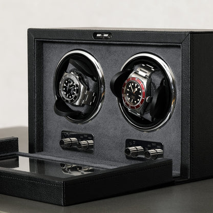 ROTHWELL Double Watch Winder for Automatic Watches with Quiet Motor with Multiple Speeds and Rotation Settings (Black/Grey)
