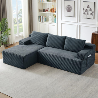 96" L Shaped Cloud Sectional Couch with Chaise, Deep Seat Modular Sectional Sofa Corduroy Memory Foam Sofa Boneless Couches for Living Room Bedroom, No Assembly Required