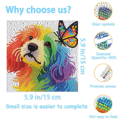 geesfayan 4 Pack Diamond Art Kit for Kids 6 Inch DIY Animal Gem Art with 4 Tools Sets, Gem Painting for Beginners, Creative Craft Gift for Teens & Kids（cat Dog）