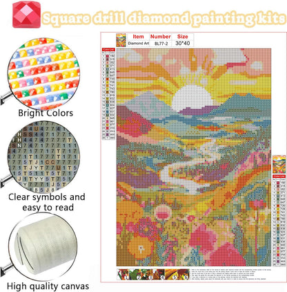 EIBEILI 3-Piece Square Adult Diamond Art Set,Mountains Diamond Painting Kit, 5D Diamond Art Kit DIY Diamond Dot Gemstone Artist Home Wall Decor,12x16 inch