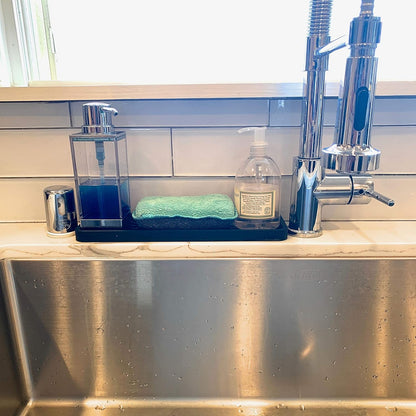 Happitasa Silicone Kitchen Sink Organizer Tray, Sponge Holder and Countertop Protector in Black, 12" x 4"