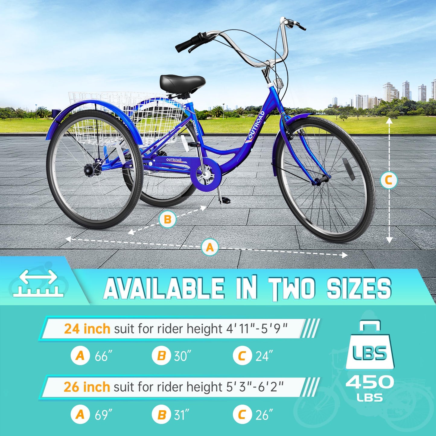 MarKnig Single Speed Adult Tricycle, 3 Wheel Bikes with Large Basket, Cruiser Bike for Women/Men/Seniors, Adult Trike for Outdoor/Shopping/Recreation/Picnic(26Inch Blue)